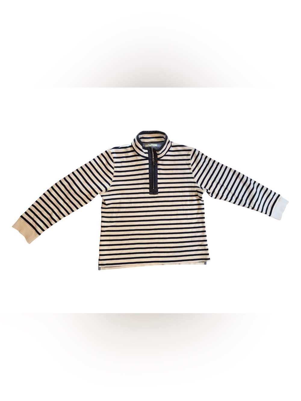 L.L. Bean Navy and White Striped Half-Zip Pullover - Picture 2 of 6
